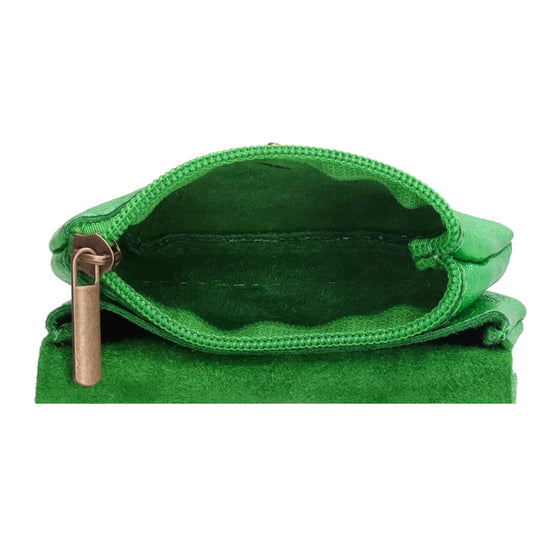 Lederbörse Mini 11x7,5cm in Grün-Metallic mit Druckknopf - leder-accessoires.com
