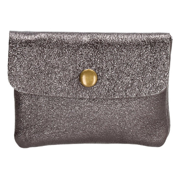 Lederbörse Mini 11x7,5cm in Grau-Metallic mit Druckknopf
