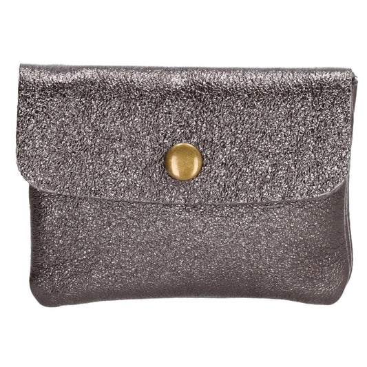 Lederbörse Mini 11x7,5cm in Grau-Metallic mit Druckknopf