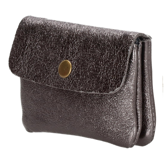 Lederbörse Mini 11x7,5cm in Grau-Metallic mit Druckknopf - leder-accessoires.com