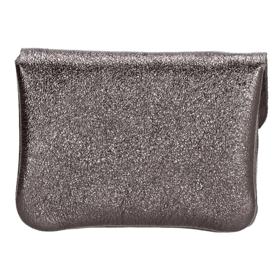 Lederbörse Mini 11x7,5cm in Grau-Metallic mit Druckknopf - leder-accessoires.com