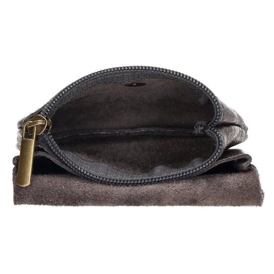 Lederbörse Mini 11x7,5cm in Grau-Metallic mit Druckknopf - leder-accessoires.com