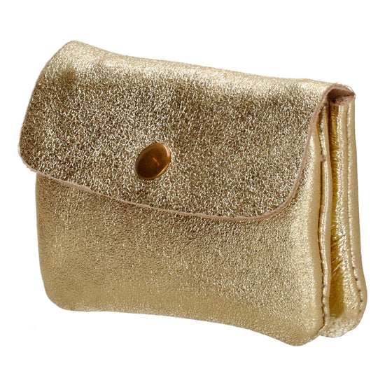 Lederbörse Mini 11x7,5cm in Gold-Metallic mit Druckknopf - leder-accessoires.com