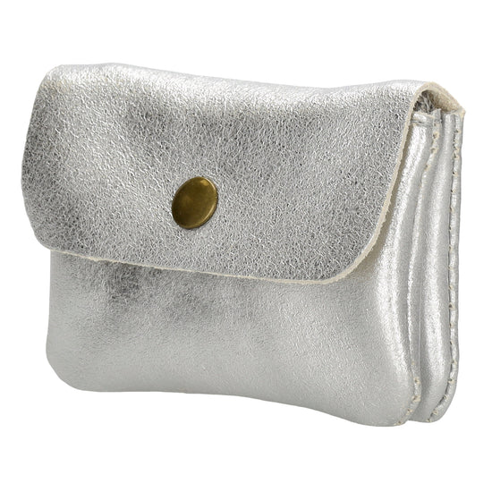Lederbörse Mini 11x7,5cm in Silber-Metallic mit Druckknopf - leder-accessoires.com