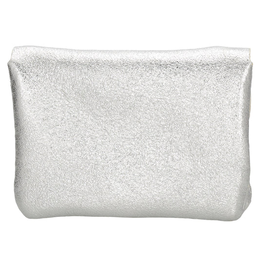 Lederbörse Mini 11x7,5cm in Silber-Metallic mit Druckknopf - leder-accessoires.com