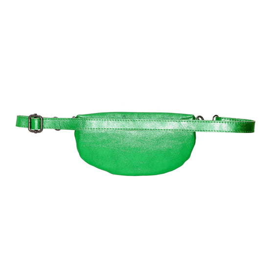 Bodybag 23x13cm in Grün-Metallic mit Reißverschluss - leder-accessoires.com