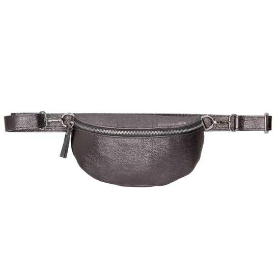 Bodybag 23x13cm in Dunkelsilber-Metallic mit Reißverschluss - leder-accessoires.com