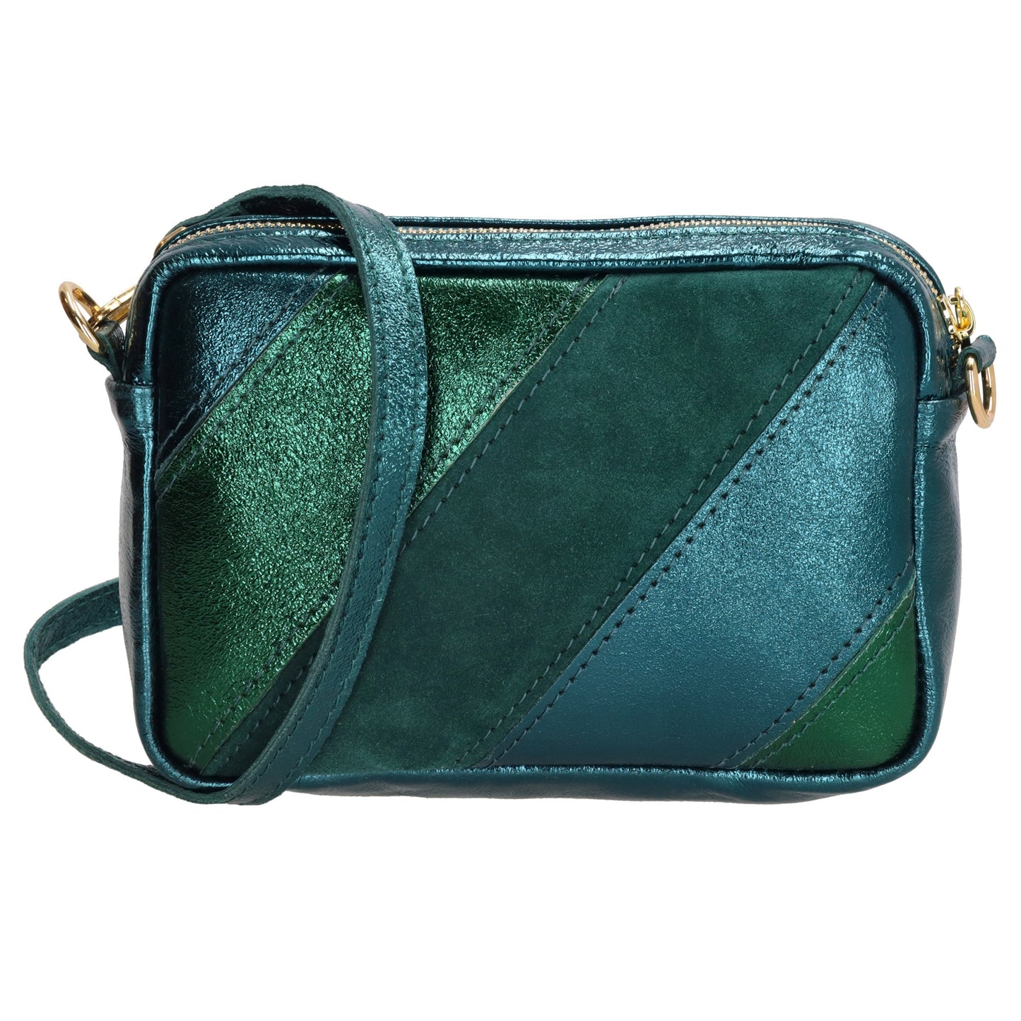 Umhängetasche 20x13cm in Metallic Petrol aus Leder – leder 