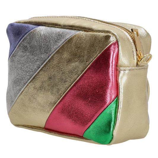 Umhängetasche 20x13cm in Metallic Regenbogen aus Leder