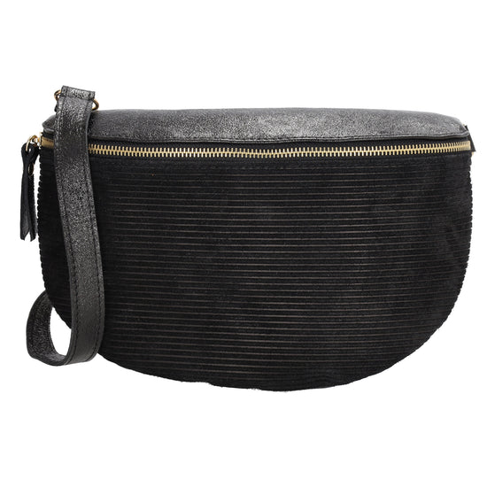 Bodybag|Gürteltasche 30x20cm in Schwarz aus Leder und Kord - leder-accessoires.com