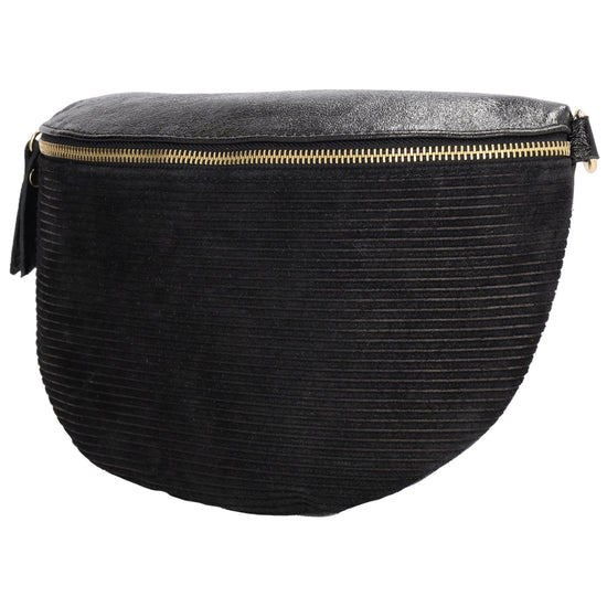 Bodybag|Gürteltasche 30x20cm in Schwarz aus Leder und Kord - leder-accessoires.com