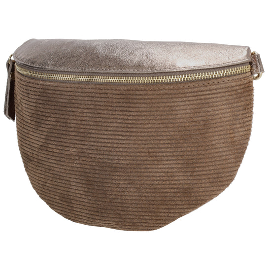 Bodybag|Gürteltasche 30x20cm in Taupe aus Leder und Kord - leder-accessoires.com