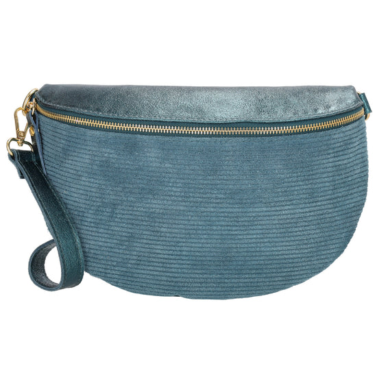 Bodybag|Gürteltasche 30x20cm in Jeansblau|Petrol aus Leder und Kord - leder-accessoires.com
