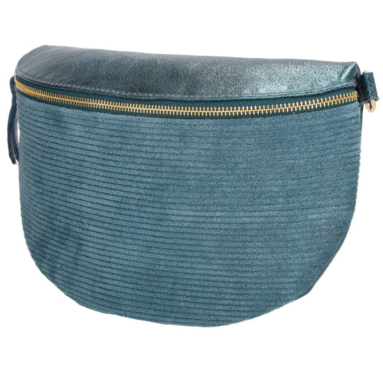 Bodybag|Gürteltasche 30x20cm in Jeansblau|Petrol aus Leder und Kord - leder-accessoires.com