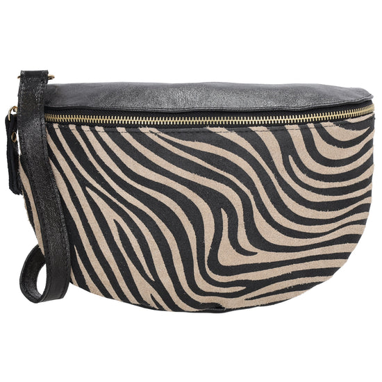 Bodybag|Gürteltasche 30x20cm in Zebra Schwarz aus Leder - leder-accessoires.com