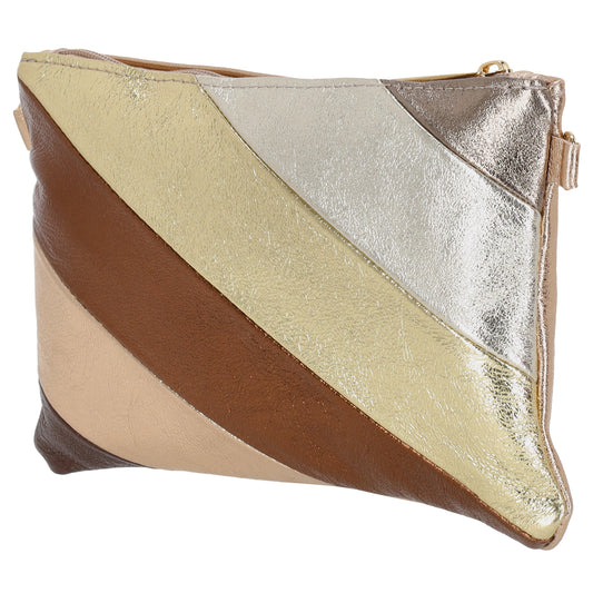 Clutch|Umhängetasche 24x14cm in Metallic Gold aus Leder