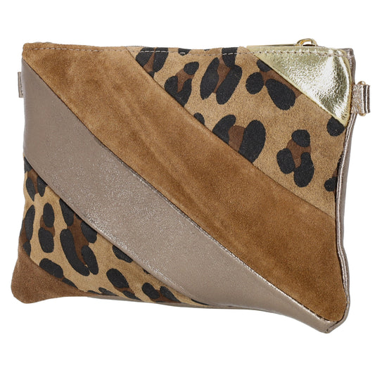 Clutch|Umhängetasche 24x14cm in Metallic Leopard aus Leder