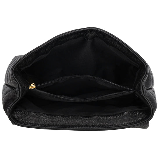 Schultertasche 25x15cm in Schwarz mit gestepptem Leder und Kettenriemen Gold - leder-accessoires.com