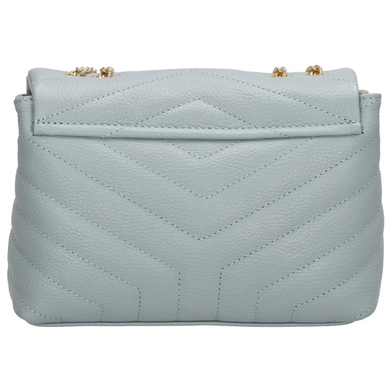 Schultertasche 25x15cm in Hellblau mit gestepptem Leder und Kettenriemen Gold - leder-accessoires.com