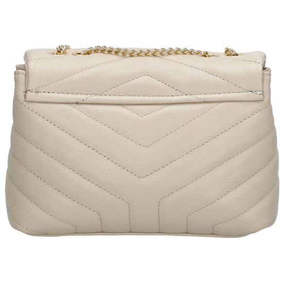 Schultertasche 25x15cm in Beige mit gestepptem Leder und Kettenriemen Gold - leder-accessoires.com
