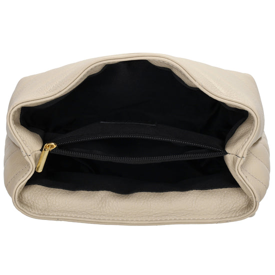 Schultertasche 25x15cm in Beige mit gestepptem Leder und Kettenriemen Gold - leder-accessoires.com