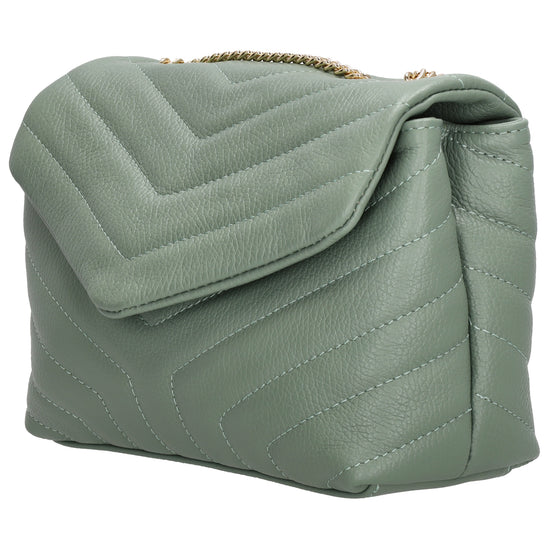 Schultertasche 25x15cm in Mint mit gestepptem Leder und Kettenriemen Gold - leder-accessoires.com