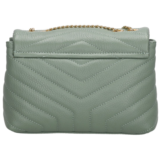 Schultertasche 25x15cm in Mint mit gestepptem Leder und Kettenriemen Gold - leder-accessoires.com