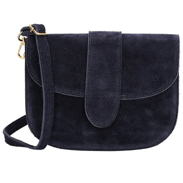 Sattel-| Schultertasche 21 x 16cm in Blau aus Leder mit Überschlag