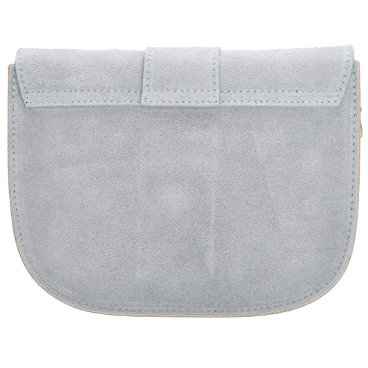 Sattel-| Schultertasche 21 x 16cm in Hellblau aus Leder mit Überschlag