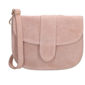Sattel-| Schultertasche 21 x 16cm in Altrosa aus Leder mit Überschlag
