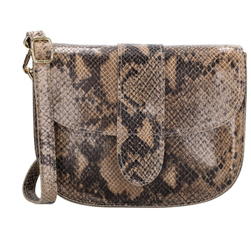 Sattel-| Schultertasche 21 x 16cm in Schlangen-Optik aus Leder mit Überschlag