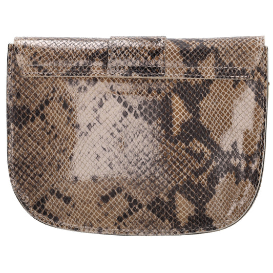 Sattel-| Schultertasche 21 x 16cm in Schlangen-Optik aus Leder mit Überschlag