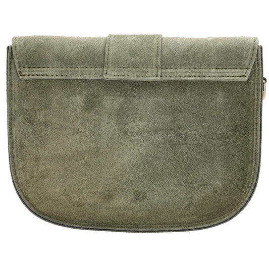 Sattel-| Schultertasche 21 x 16cm in Olivgrün aus Leder mit Überschlag