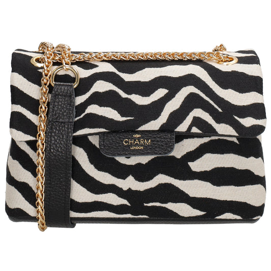 Schultertasche| Clutch 22 x 14cm in Zebra-Optik mit Kettenriemen