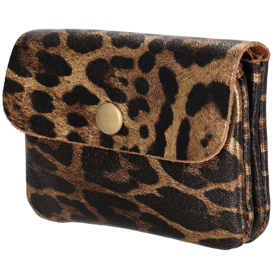 Lederbörse Mini 11x7,5cm Gold |Schwarz-Metallic mit Leo-Optik - leder-accessoires.com