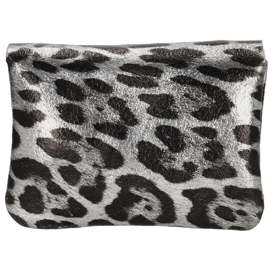 Lederbörse Mini 11x7,5cm Siber|Schwarz Metallic in Leo-Optik