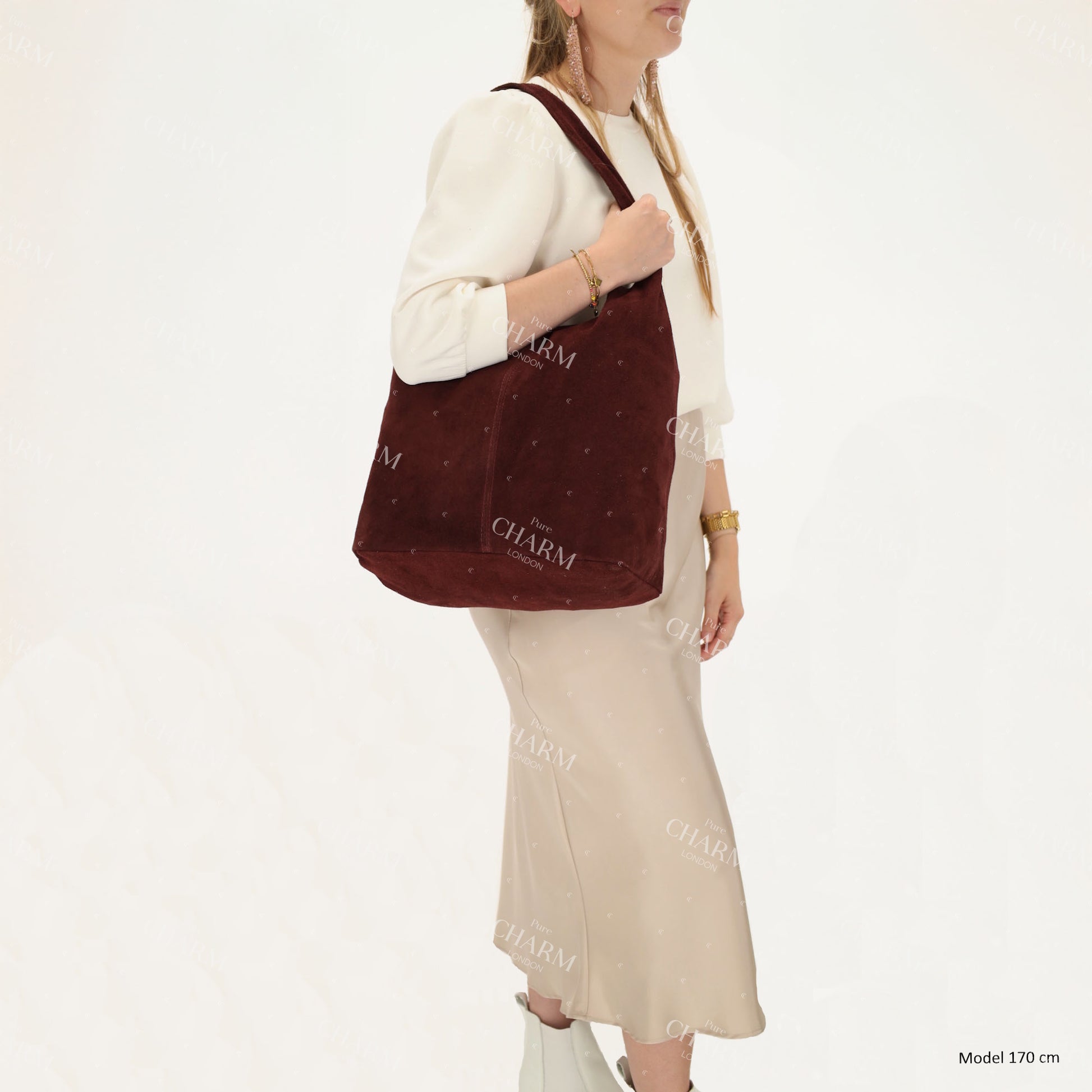 Umhängetasche 36,5x30cm in Burgunder | Weinrot mit Reißverschluss - leder-accessoires.com