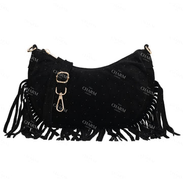 Crossbody-Tasche 22,5x12cm in Schwarz mit Franzen