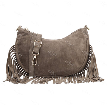 Crossbody-Tasche 22,5x12cm in Taupe mit Franzen