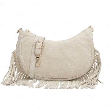 Crossbody-Tasche 22,5x12cm in Sand mit Franzen