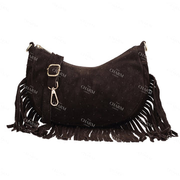 Crossbody-Tasche 22,5x12cm in Braun mit Franzen