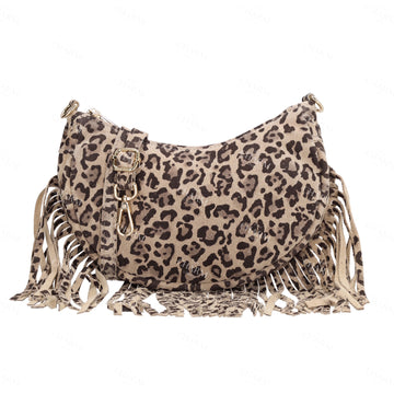 Crossbody-Tasche 22,5x12cm in Leo-Optik mit Franzen