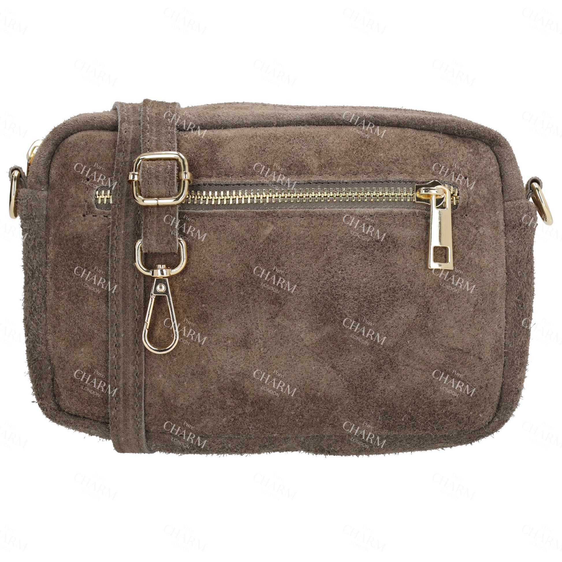 Umhängetasche 19,5x13cm in Taupe mit Reißverschluss - leder-accessoires.com