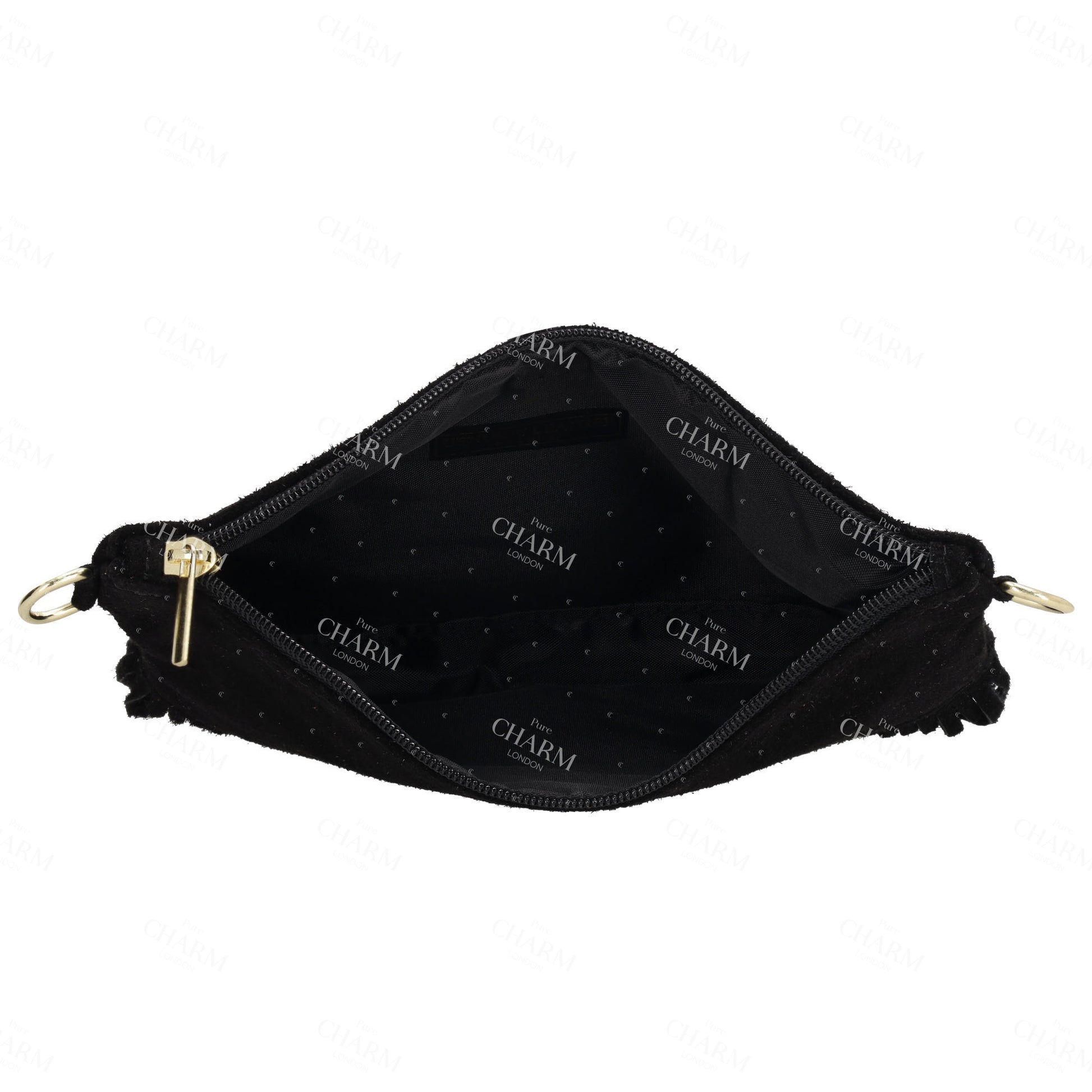Schultertasche 13x1cm in Schwarz mit Franzen - leder-accessoires.com
