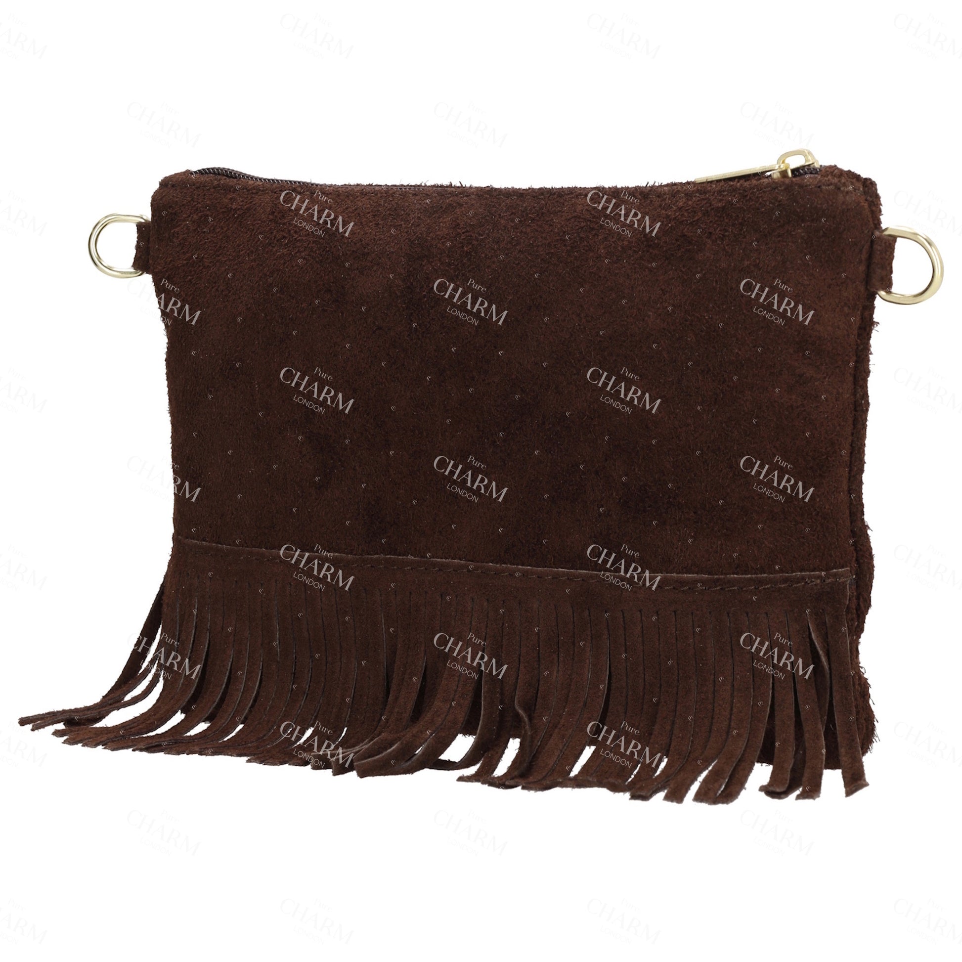 Schultertasche 13x1cm in Dunkelbraun mit Franzen - leder-accessoires.com