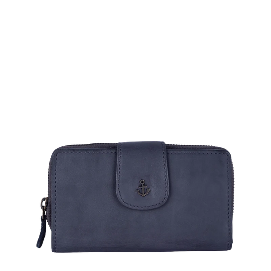 Geldbörse 16x9cm in Blau|Marine mit Reißverschluss und Lasche - leder-accessoires.com