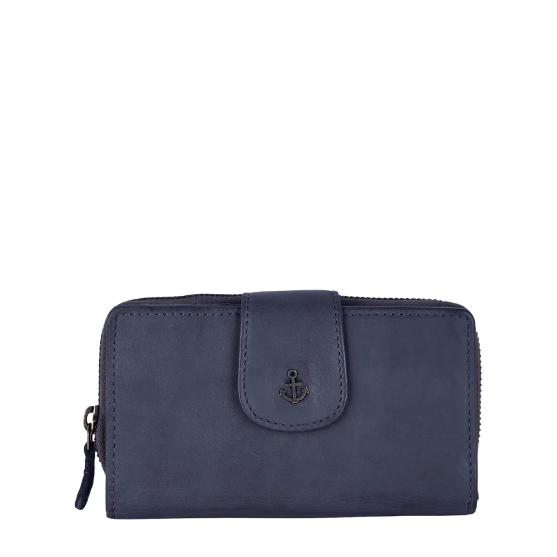 Geldbörse 16x9cm in Blau|Marine mit Reißverschluss und Lasche - leder-accessoires.com