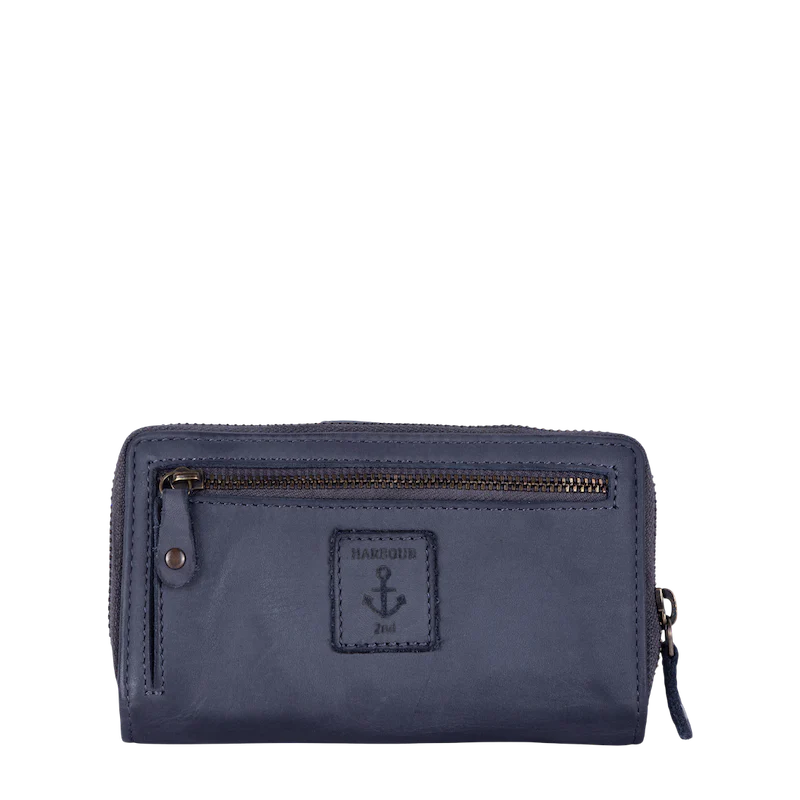 Geldbörse 16x9cm in Blau|Marine mit Reißverschluss und Lasche - leder-accessoires.com