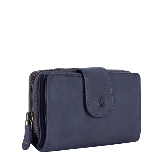 Geldbörse 16x9cm in Blau|Marine mit Reißverschluss und Lasche - leder-accessoires.com