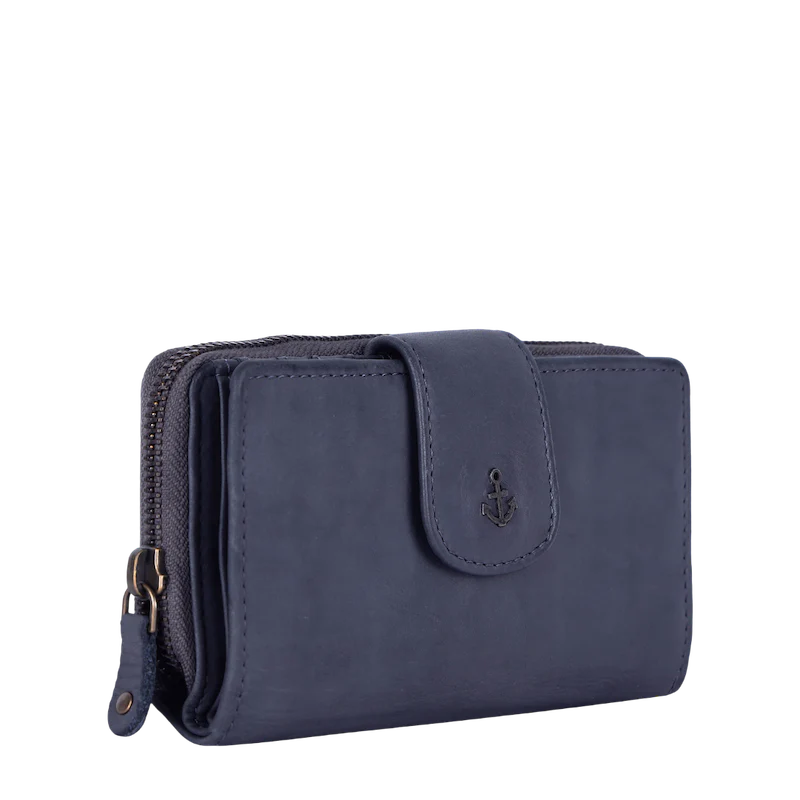 Geldbörse 16x9cm in Blau|Marine mit Reißverschluss und Lasche - leder-accessoires.com